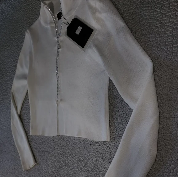 NWT Dolls Kill , Sexy , Sparkly White Long Sleeved Zip Up Popped Collar … - Picture 3 of 14
